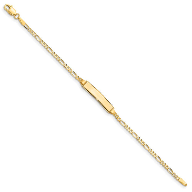 14k Polished Solid Chain/Solid Plate Figaro Link 19x4mm Plate Baby/Child ID Bracelet