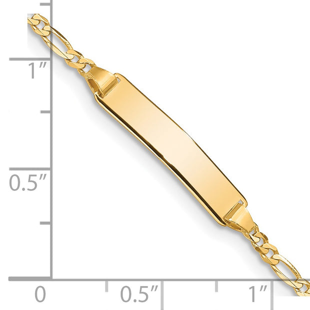 14k Polished Solid Chain/Solid Plate Figaro Link 19x4mm Plate Baby/Child ID Bracelet