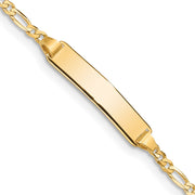 14k Polished Solid Chain/Solid Plate Figaro Link 19x4mm Plate Baby/Child ID Bracelet