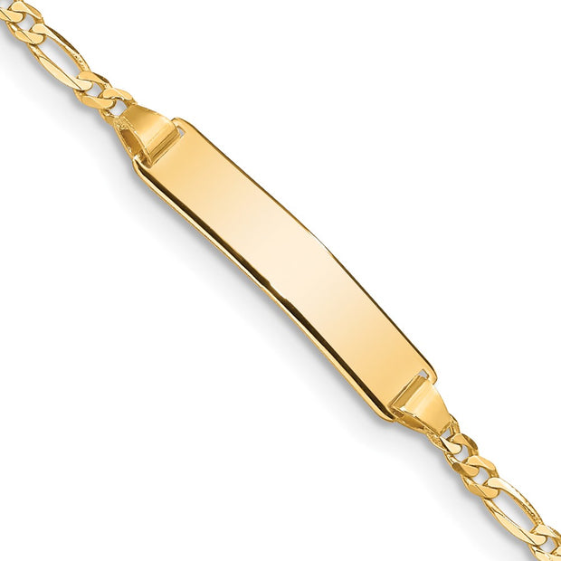 14k Polished Solid Chain/Solid Plate Figaro Link 19x4mm Plate Baby/Child ID Bracelet