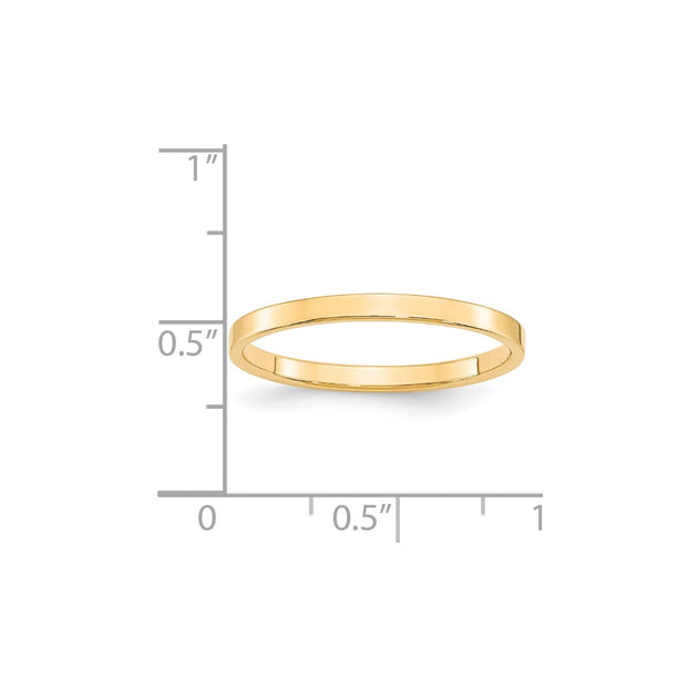 14k Yellow Gold 2mm Lightweight Flat Wedding Band