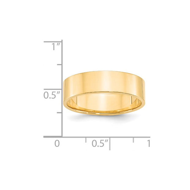 14k Yellow Gold 6mm Lightweight Flat Wedding Band