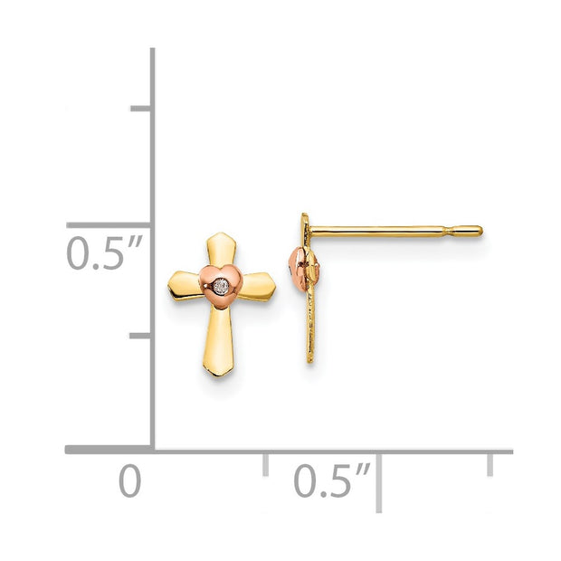 14k Yellow & Rose Gold Madi K Children's Cross Heart Post Earrings