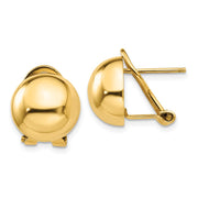 14k Omega Clip 12mm Half Ball Earrings