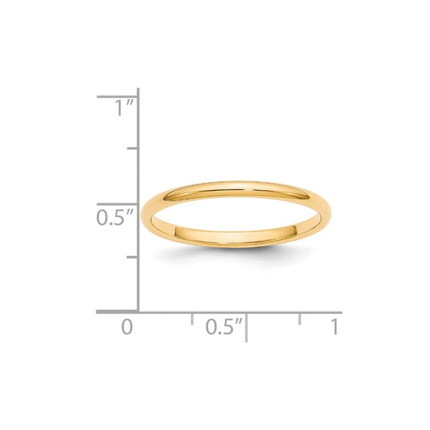14k Yellow Gold 2mm Half-Round Wedding Band