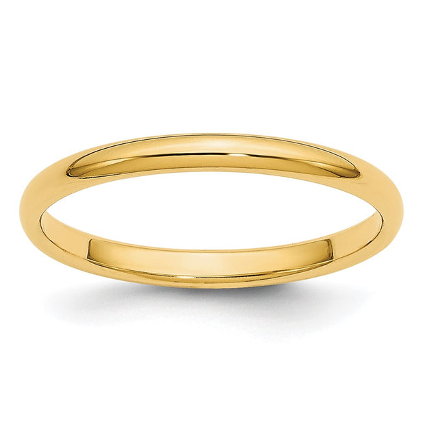 14k Yellow Gold 2mm Lightweight Half Round Wedding Band