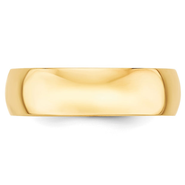 14k Yellow Gold 6mm Lightweight Half Round Wedding Band
