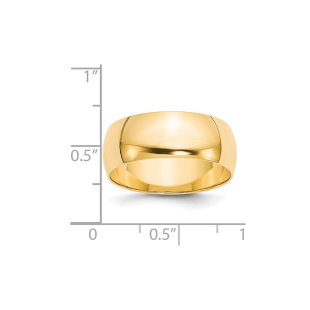14k Yellow Gold 8mm Lightweight Half Round Wedding Band