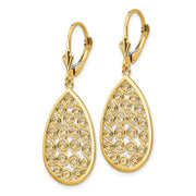 14k Teardrop Filigree Dangle Leverback Earrings