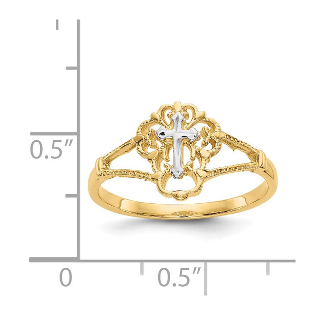 14K Two-tone Diamond Cut Cross Ring