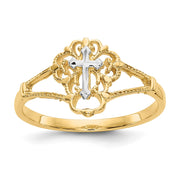 14K Two-tone Diamond Cut Cross Ring