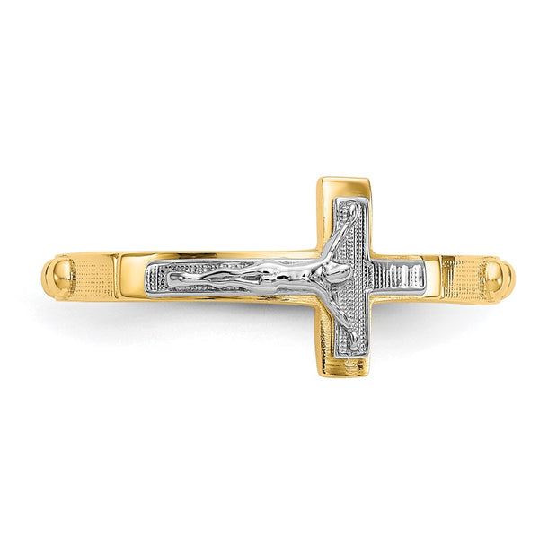 14K Two-tone Crucifix Rosary Ring
