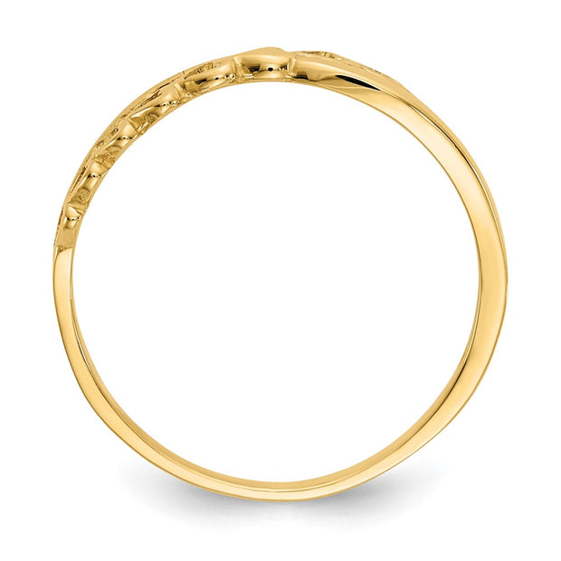 14K Polished Criss Cross Pattern Hearts Ring