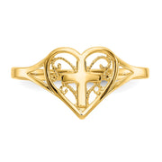 14k Polished Heart w/ Cross Ring