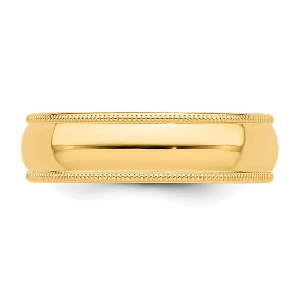 14k Yellow Gold 6mm Milgrain Half Round Wedding Band