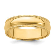 14k Yellow Gold 6mm Milgrain Half Round Wedding Band