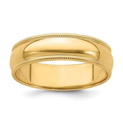 14k Yellow Gold 6mm Milgrain Half Round Wedding Band