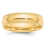 14k Yellow Gold 6mm Milgrain Half Round Comfort Fit Wedding Band