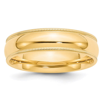 14k Yellow Gold 6mm Milgrain Half Round Comfort Fit Wedding Band