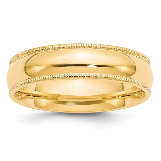 14k Yellow Gold 6mm Milgrain Half Round Comfort Fit Wedding Band