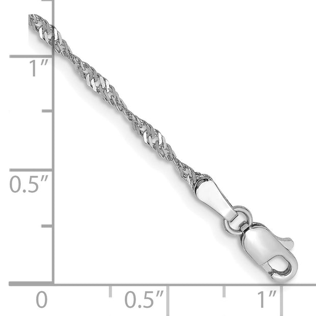 14K White Gold 1.7mm Singapore with Lobster Clasp Anklet