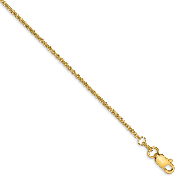 14K 1.4mm Round Open Link Cable with Lobster Clasp Anklet