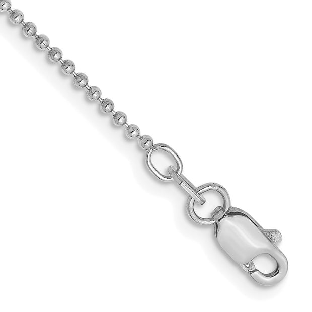 14K White Gold 1.2mm Diamond-cut Beaded with Lobter Clasp Anklet