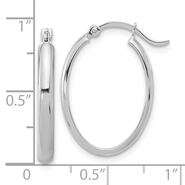 14K White Gold Oval Hoop Earrings