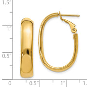 14k 5.75mm Oval Omega Back Hoop Earrings