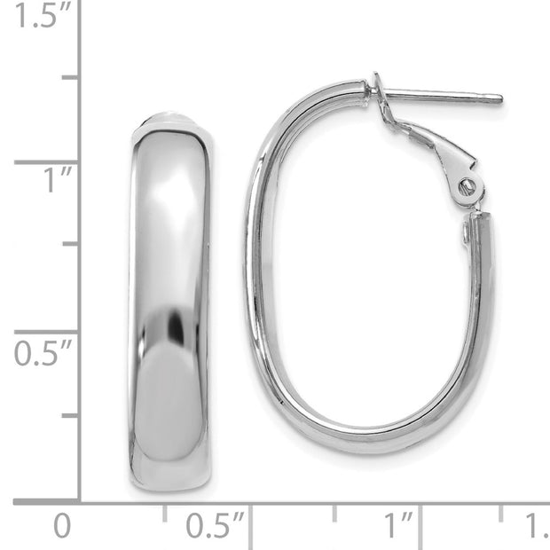 14k 5.75mm White Gold Oval Omega Back Hoop Earrings