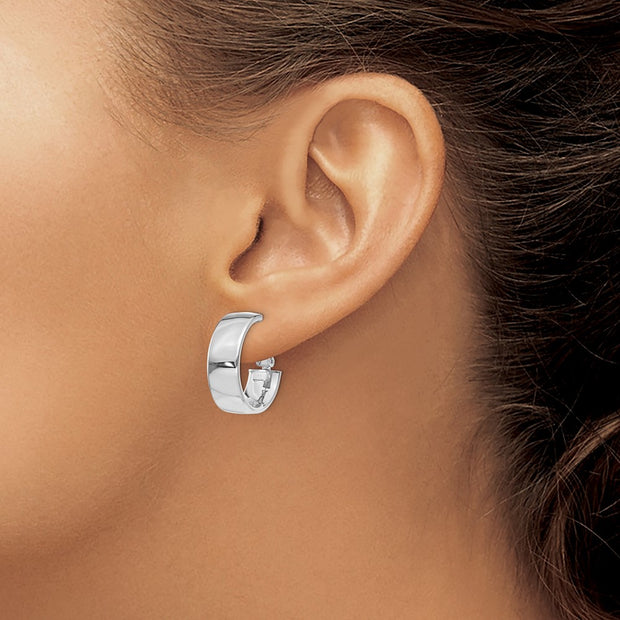 14k 6.75mm White Gold Omega Back Hoop Earrings