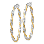14k White Gold & Yellow Rhodium Twisted D/C Oval Hoop Earrings