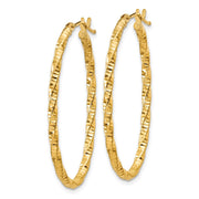 14ky 2mm Diamond-cut Oval Hoop Earrings