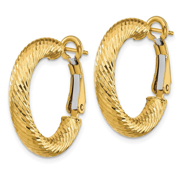 14k 4x15mm Diamond-cut Round Omega Back Hoop Earrings