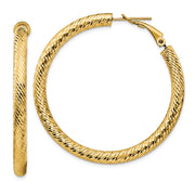 14k 4x35mm Diamond-cut Round Omega Back Hoop Earrings