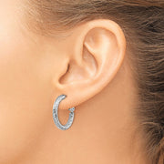 14k 3x15mm White Gold Diamond-cut Round Omega Back Hoop Earrings