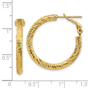 14k 3x20mm Diamond-cut Round Omega Back Hoop Earrings