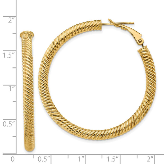 14k 4x35mm Twisted Round Omega Back Hoop Earrings