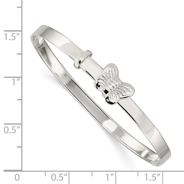 Sterling Silver Polished/Antiqued Butterfly Adjustable Children's Bangle