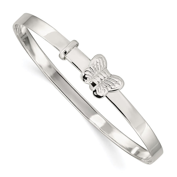 Sterling Silver Polished/Antiqued Butterfly Adjustable Children's Bangle