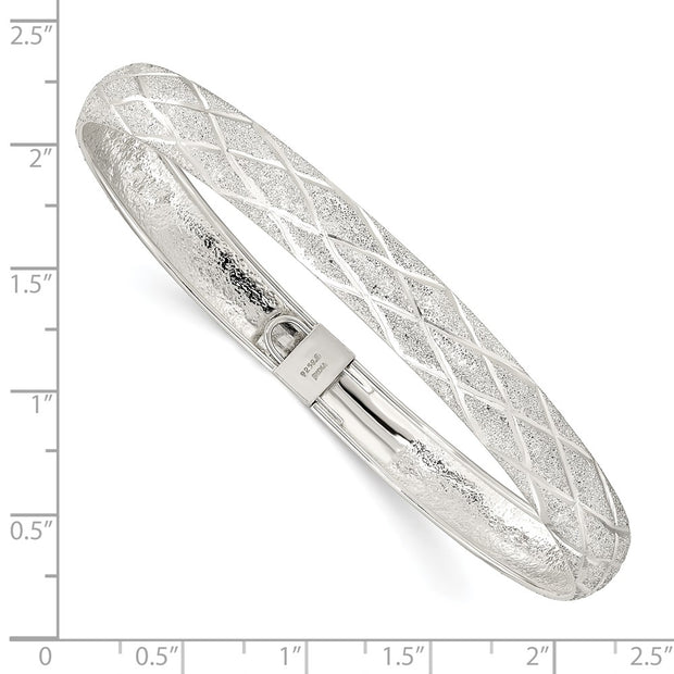 Sterling Silver Laser-cut X-Design Oval Flexible Bangle