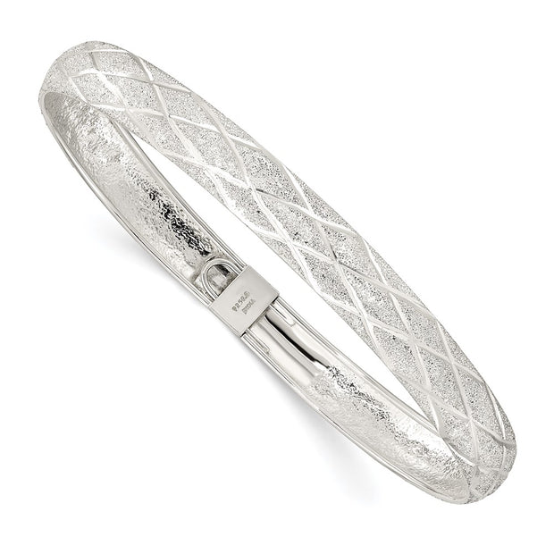 Sterling Silver Laser-cut X-Design Oval Flexible Bangle