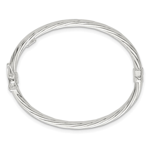 Sterling Silver Polished Twisted and Textured Hinged Baby Bangle