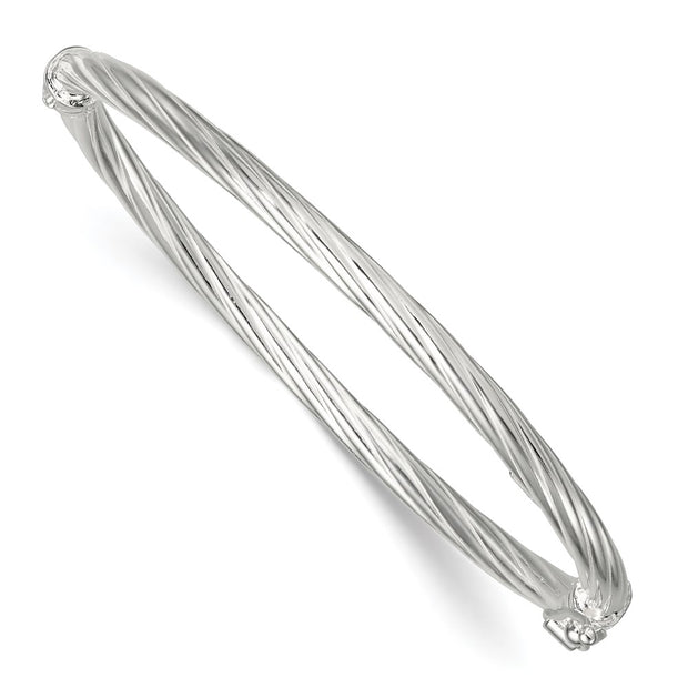 Sterling Silver Polished Twisted and Textured Hinged Baby Bangle