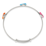 Sterling Silver Blue/Pink/Black Enamel Dolphins Childrens Expandable Slip-on Bangle