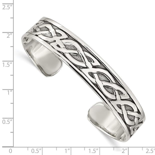 Sterling Silver Antiqued Celtic Design Cuff Bangle Bracelet