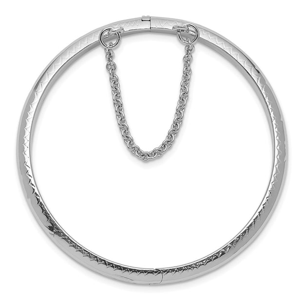Sterling Silver Rhodium-plated Polished & Diamond-cut with Safety Clasp Hinged Children's Bangle
