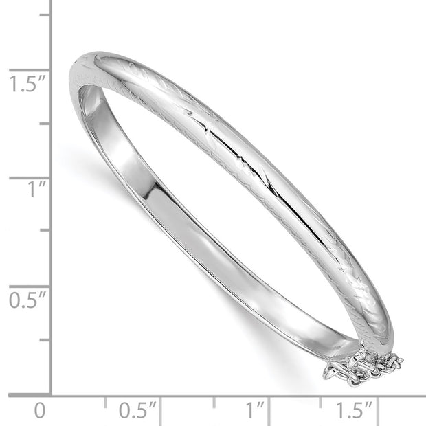 Sterling Silver Rhodium-plated Polished & Diamond-cut with Safety Clasp Hinged Children's Bangle