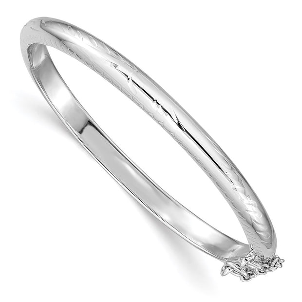 Sterling Silver Rhodium-plated Polished & Diamond-cut with Safety Clasp Hinged Children's Bangle