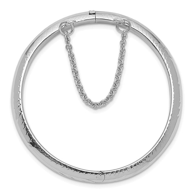 Sterling Silver Rhodium-plated Polished & Diamond-cut with Safety Clasp Hinged Children's Bangle